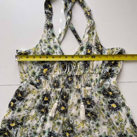 Free People Washed Ashore Floral Boho Ivory / Green Mini Dress Size Large - Picture 10 of 12
